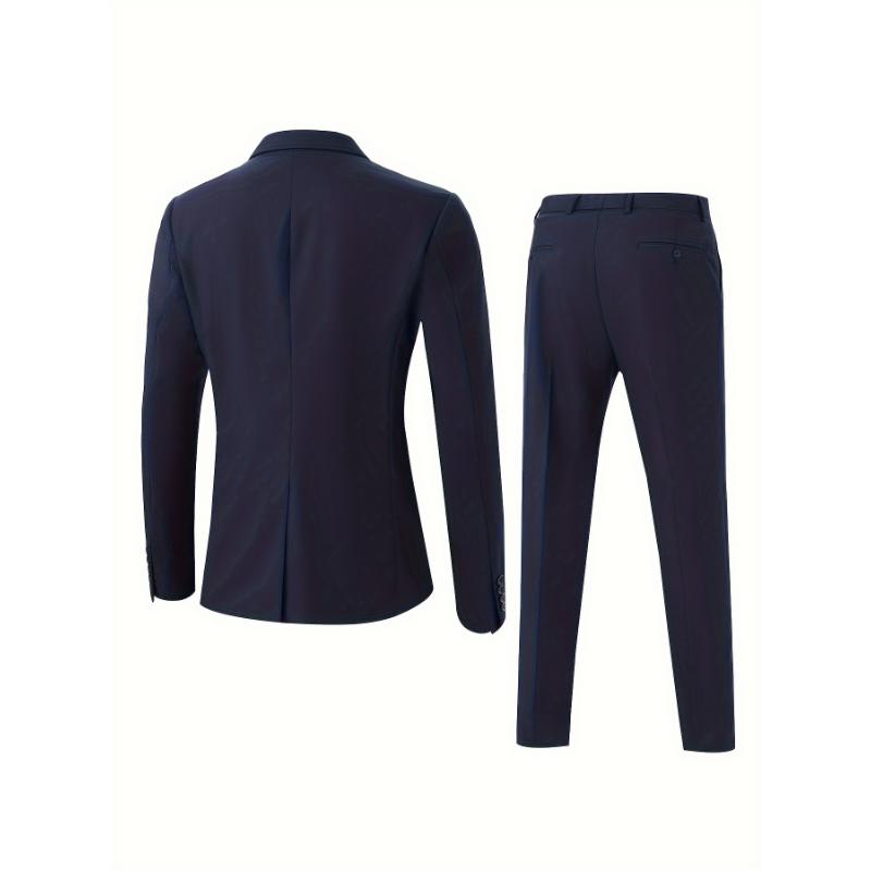 Long Sleeve Slim Fit Men's Business Casual Suit Set - Polyester Rayon Blend Blazer & Dress Pants, Perfect for Spring Fall