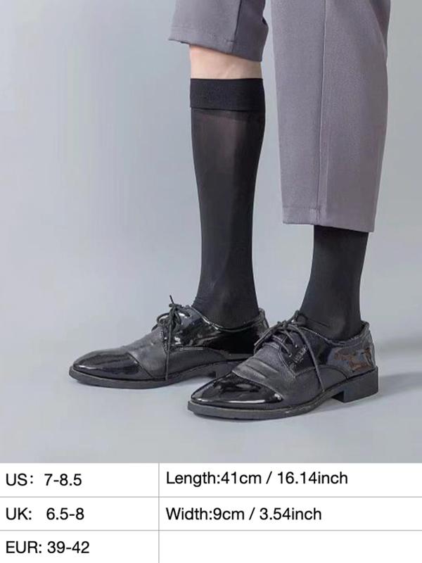 Men's Solid Sheer Over The Calf Socks, Business Casual Comfy Breathable Sheer Socks for Daily Wear, Men's Socks for All Seasons