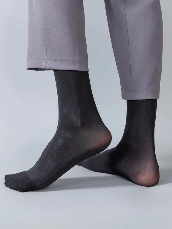 Men's Solid Sheer Over The Calf Socks, Business Casual Comfy Breathable Sheer Socks for Daily Wear, Men's Socks for All Seasons