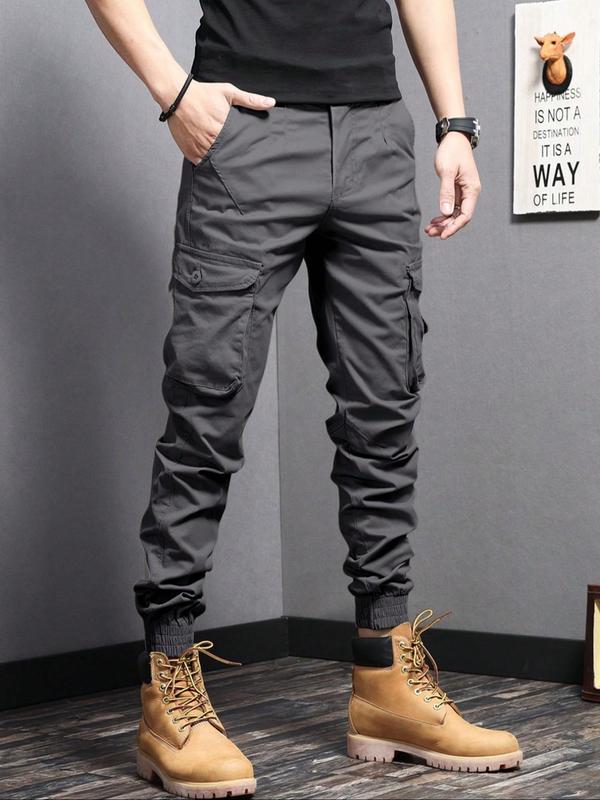 Men's Plain Button Pocket Cargo Lazy Boy Pants, Summer Outfits, Back To School Outfits, Regular Fit Street Fashion Casual Drawstring Waist Jogger Pants For Daily Wear, Mens Clothing, Woven Bottoms For All Seasons 80S Fashion