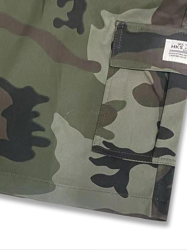 Men's Camo Print Patched Drawstring Waist Cargo Shorts, 3 Counts Regular Fit Casual Flap Pocket Elastic Waist Shorts for Summer, Men's Bottoms for Daily Wear