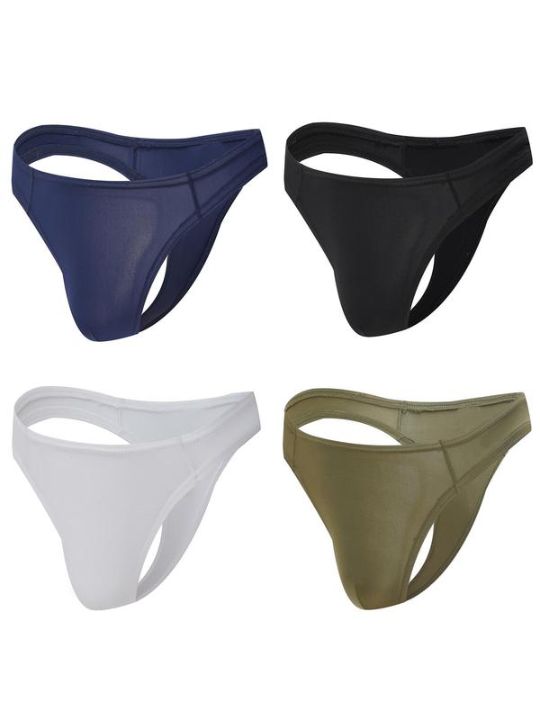 LGBTQ+ Men's 4pcs Solid Color Sexy Thong, Casual Comfy Breathable Underwear for Daily Wear, Fashion Men's Underwear for All Seasons