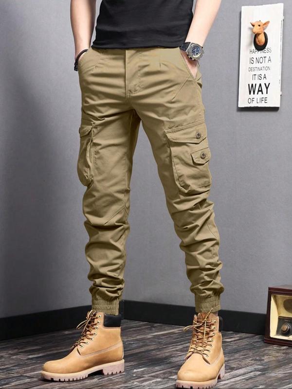 Men's Plain Button Pocket Cargo Lazy Boy Pants, Summer Outfits, Back To School Outfits, Regular Fit Street Fashion Casual Drawstring Waist Jogger Pants For Daily Wear, Mens Clothing, Woven Bottoms For All Seasons 80S Fashion