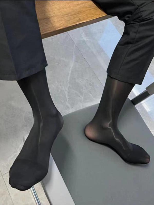 Men's Solid Sheer Over The Calf Socks, Business Casual Comfy Breathable Sheer Socks for Daily Wear, Men's Socks for All Seasons