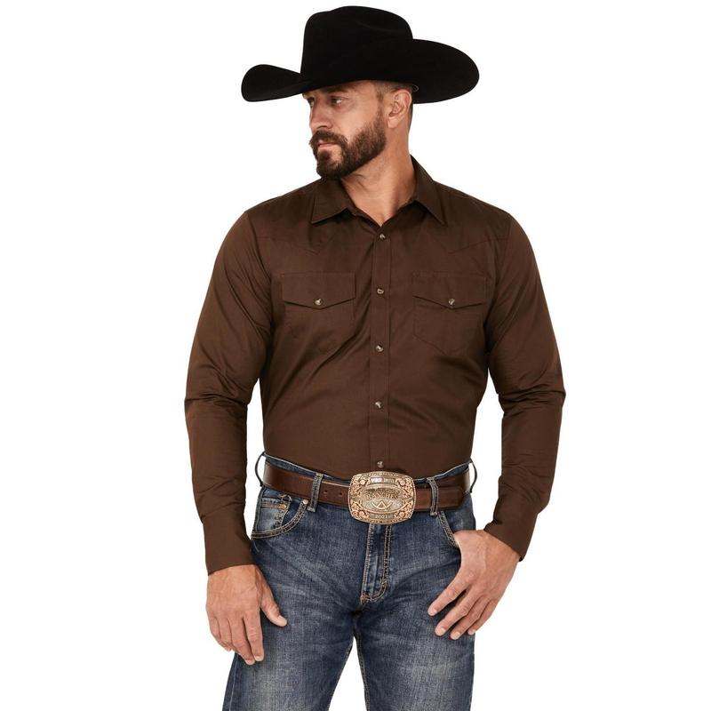 Gibson Trading Co Men's Basic Solid Twill Long Sleeve Snap Western Shirt - Gmba21w100-Dkbn