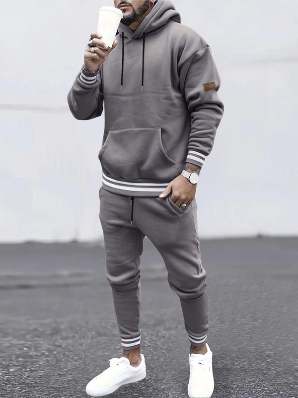 Men's Solid Drop Shoulder Hoodie & Drawstring Waist Sweatpants Two-piece Set, Casual Fashion Cozy Breathable Two Piece Outfits for Daily Wear, Outfit Sets for Men, Outfit Sets for Men, Men's Clothes for Fall & Winter