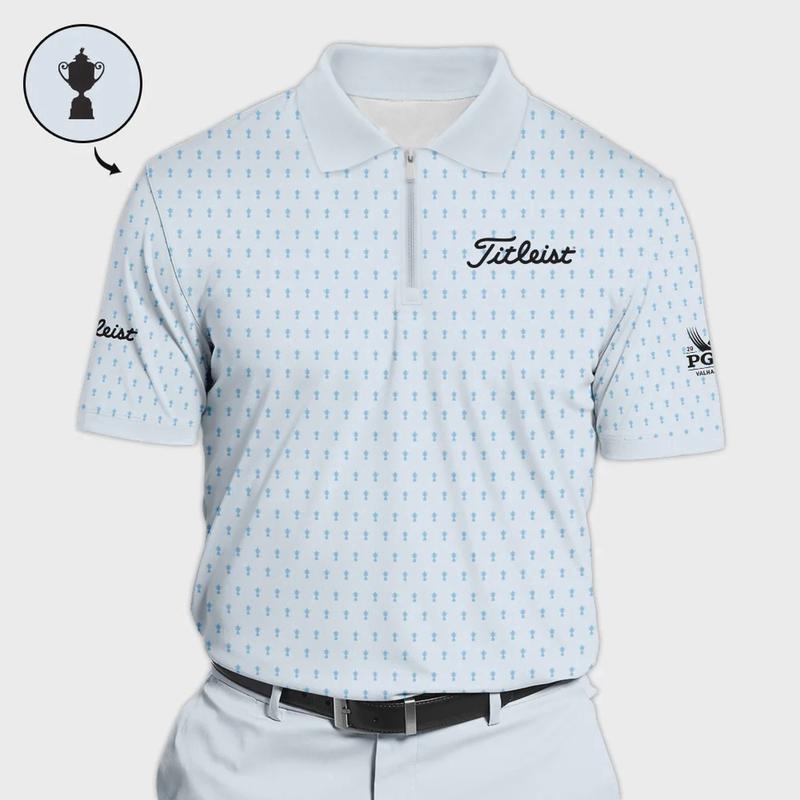 PGA Championship Valhalla Sports Titleist Zipper Polo Shirt Cup Pattern Light Blue Pastel All Over Print Zipper Polo Shirt For Men