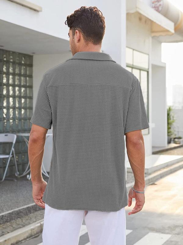 Men's Stylish Regular Fit Pocket Button Front Waffle Knit Polo Shirt, Casual Simple Breathable Soft Short Sleeve Top for Summer, Polo Clothes, Streetwear Menswear for Daily Wear