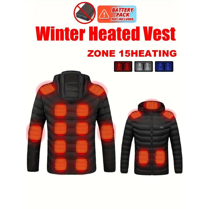 A Casual Hoodie Style Heated Vest, USB Powered Dual Temperature Controlled Jacket, Rechargeable Jacket For Winter Skiing And Fishing, Nylon Fabric And Polyester Lining, Zipper Cardigan With Loose Fit - Battery Pack Not Included