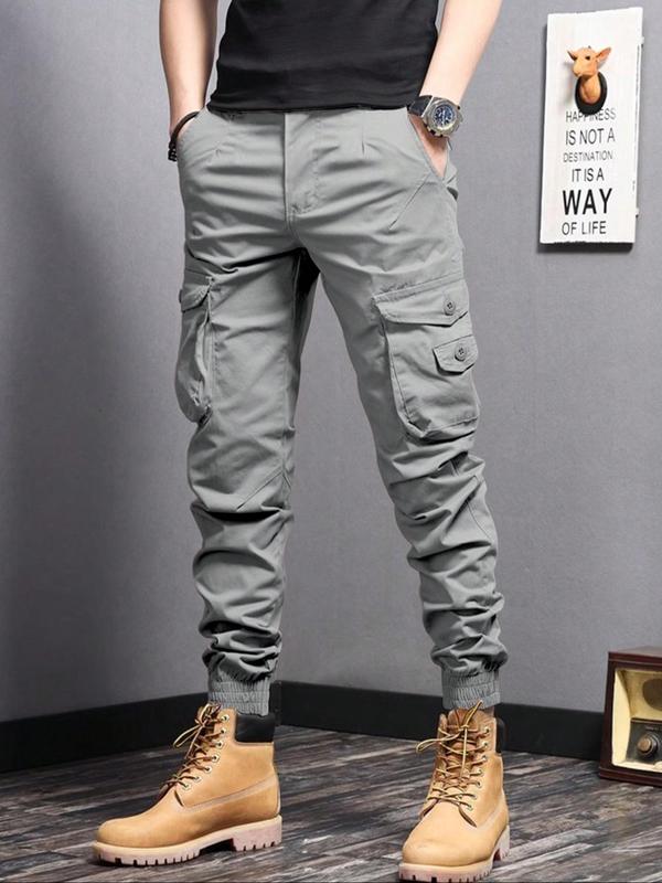 Men's Plain Button Pocket Cargo Lazy Boy Pants, Summer Outfits, Back To School Outfits, Regular Fit Street Fashion Casual Drawstring Waist Jogger Pants For Daily Wear, Mens Clothing, Woven Bottoms For All Seasons 80S Fashion