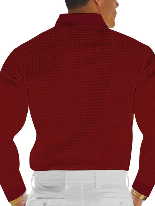 Men's Solid Long Sleeve Polo Shirt, 2024 New Style Regular Fit Casual Button Front Top for Spring & Fall, Fashion Men's Clothes for Daily Wear