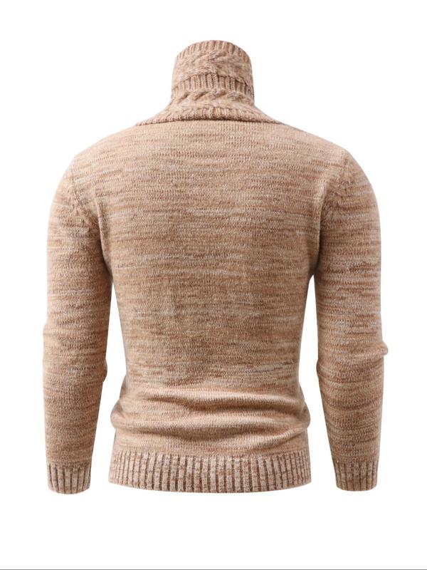 Men's Solid Button Front High Neck Cable Knit Cardigan, Slim Casual Long Sleeve Knitwear for Fall & Winter, Fashion Men's Knitwear for Daily Wear