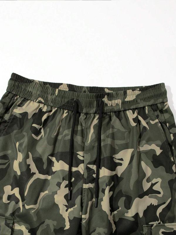 Men's Camo Print Pocket Drawstring Cargo Pants, Regular Fit Street Fashion Casual Elastic Waist Trousers for Daily Wear, 2000s Pants, Men's Bottoms for All Seasons