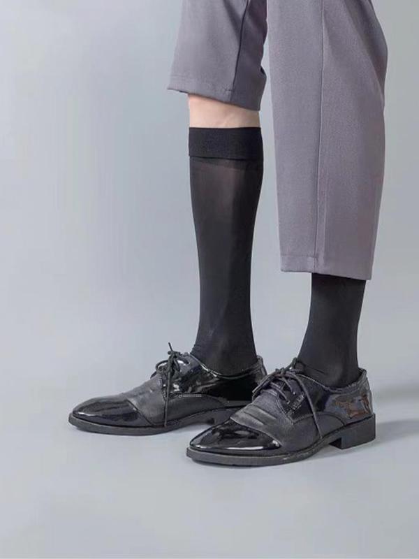 Men's Solid Sheer Over The Calf Socks, Business Casual Comfy Breathable Sheer Socks for Daily Wear, Men's Socks for All Seasons