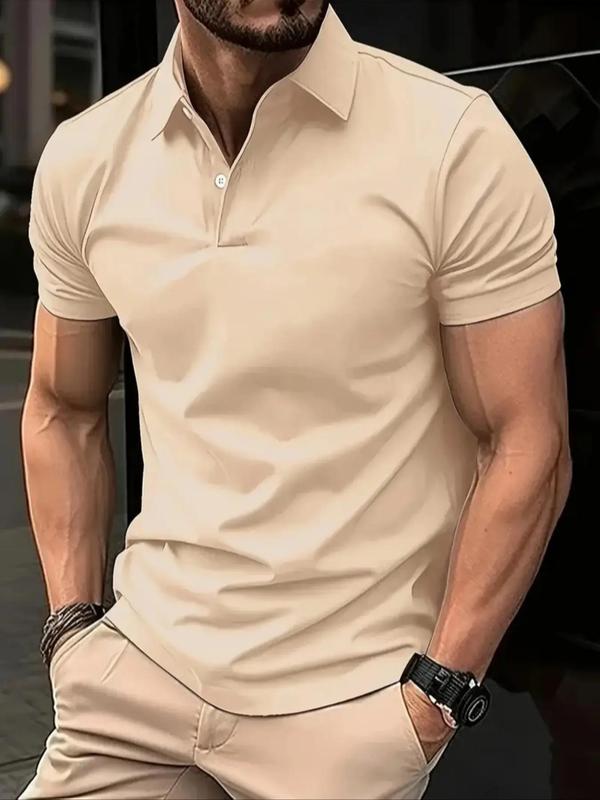 Men's Solid Short Sleeve Polo Shirt, Casual Regular Fit Button Front Collared Top for Summer, Fashion Men's Clothes for Daily Streetwear