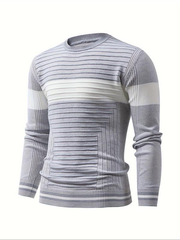 Men's Colorblock Round Neck Sweater Pullover, Regular Fit Casual Long Sleeve Crew Neck Jumper for Fall & Winter, Fashion Men's Knitwear for Daily Wear