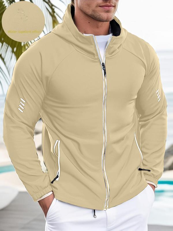 Men's Thermal Lined Reflective Zipper Hooded Jacket, Regular Fit Casual Raglan Sleeve Pocket Outerwear for Outdoor Activities, Men's Fall Clothing, Fashion Men's Clothes for All Seasons