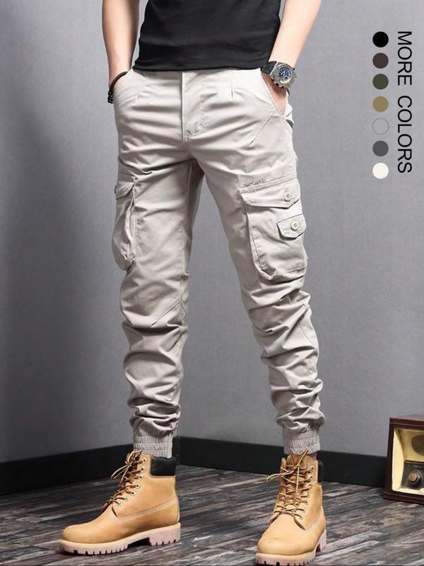 Men's Plain Button Pocket Cargo Lazy Boy Pants, Summer Outfits, Back To School Outfits, Regular Fit Street Fashion Casual Drawstring Waist Jogger Pants For Daily Wear, Mens Clothing, Woven Bottoms For All Seasons 80S Fashion