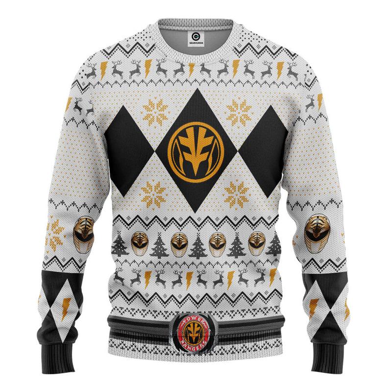 MMPR White Ranger Christmas Custom Ugly Sweater Christmas