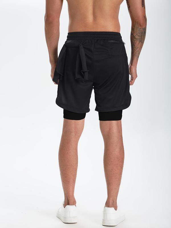 Men's 2 in 1 Drawstring Waist Shorts, Regular Fit Casual Pocket Shorts for Summer, Men's Bottoms for Daily Wear