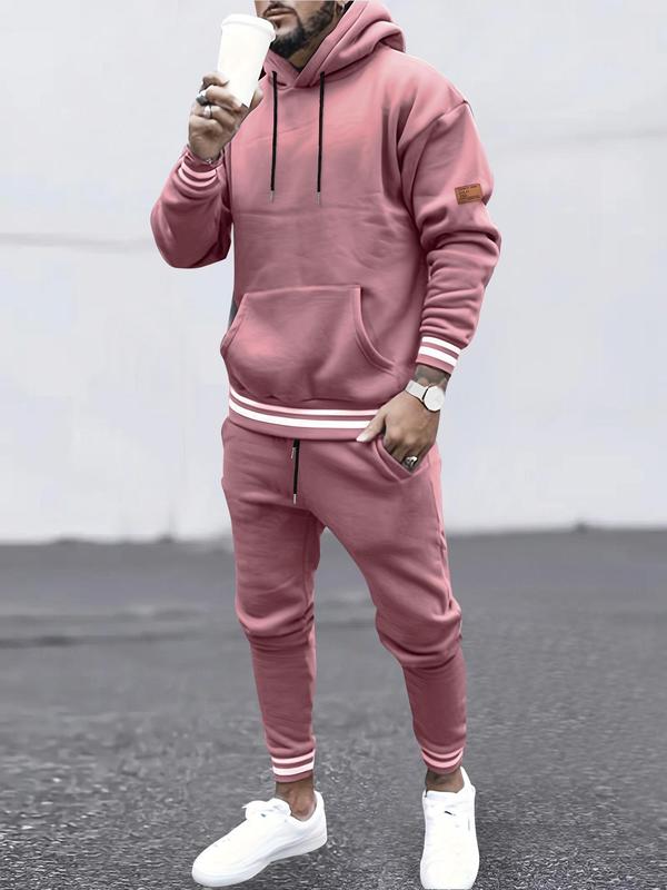 Men's Solid Drop Shoulder Hoodie & Drawstring Waist Sweatpants Two-piece Set, Casual Fashion Cozy Breathable Two Piece Outfits for Daily Wear, Outfit Sets for Men, Outfit Sets for Men, Men's Clothes for Fall & Winter