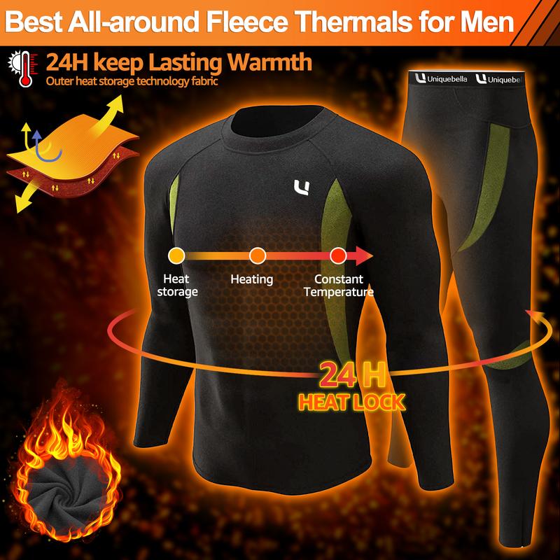 UNIQUEBELLA Men's Thermal Underwear Sets Top & Long Johns Fleece Sweat Quick Drying Thermo Base Layer,Halloween&Christmas Decor,Christmas Gifts thermal underwear