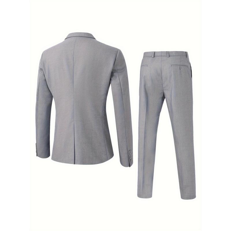 Long Sleeve Slim Fit Men's Business Casual Suit Set - Polyester Rayon Blend Blazer & Dress Pants, Perfect for Spring Fall