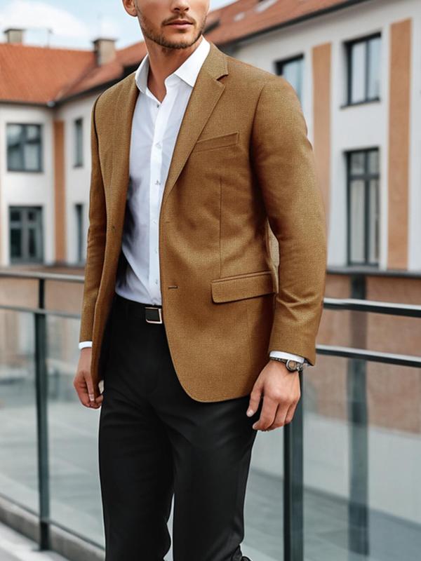 Men's Solid Color Button Front Pocket Blazer, Office Work Clothes, Work Clothes for Office, Regular Fit Business Formal Lapel Long Sleeve Suit Jacket for Work Office, Men's Clothing for All Seasons