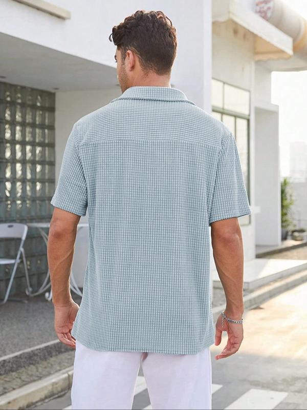 Men's Stylish Regular Fit Pocket Button Front Waffle Knit Polo Shirt, Casual Simple Breathable Soft Short Sleeve Top for Summer, Polo Clothes, Streetwear Menswear for Daily Wear