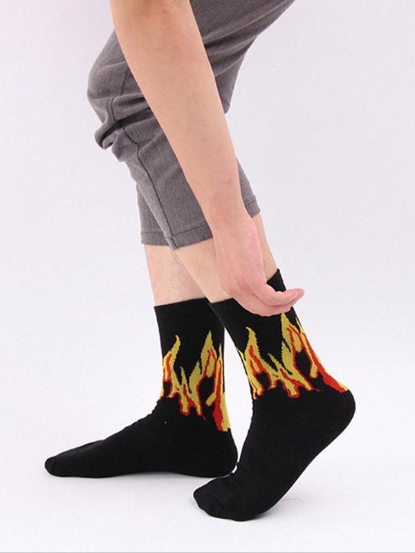 Men's 8 Pairs Colorblock Fire Print Crew Socks, Casual Comfy Breathable Socks for Daily Wear, Women's Socks for All Seasons