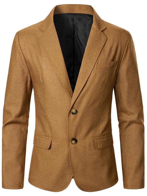 Men's Solid Color Button Front Pocket Blazer, Office Work Clothes, Work Clothes for Office, Regular Fit Business Formal Lapel Long Sleeve Suit Jacket for Work Office, Men's Clothing for All Seasons