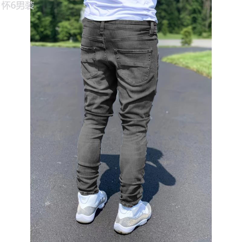 For All Seasons Slim Fit Vintage Style Denim Ripped Jeans Pants For Men Menswear Polyester