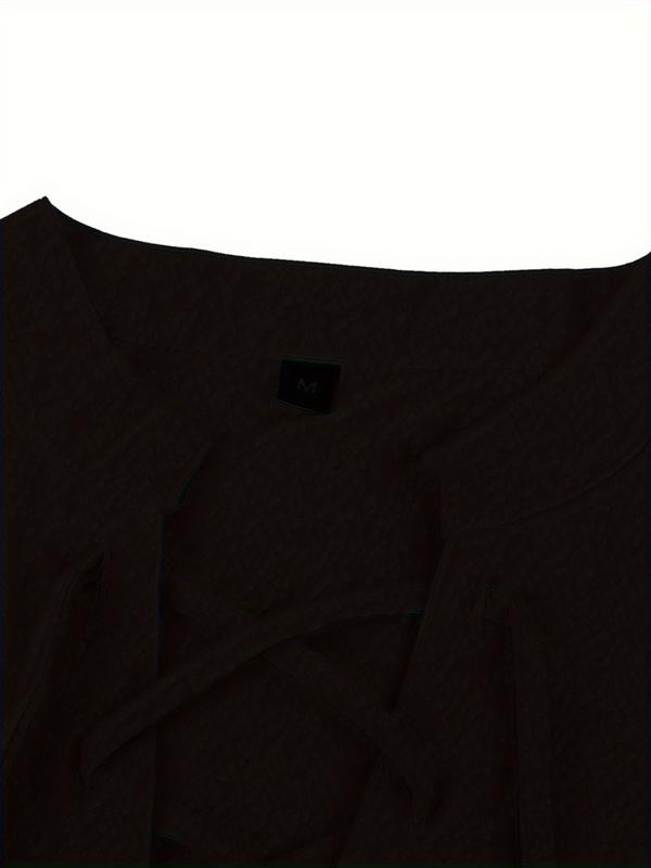 Retro Style Casual Daily Solid Henley Tee for Men with Stand Collar and String, perfect for Spring Fall