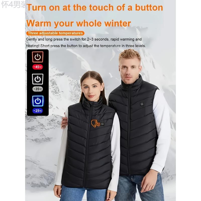 Thermal Heated Vest for Men - 9 Zone Smart Heating, Adjustable Temperature Control, USB Powered, Ideal for Autumn and Winter Outdoor Activities - Battery Pack Sold Separately Menswear Collar Day Polyester Tops Fabric Beige Casual Plain Sleeveless