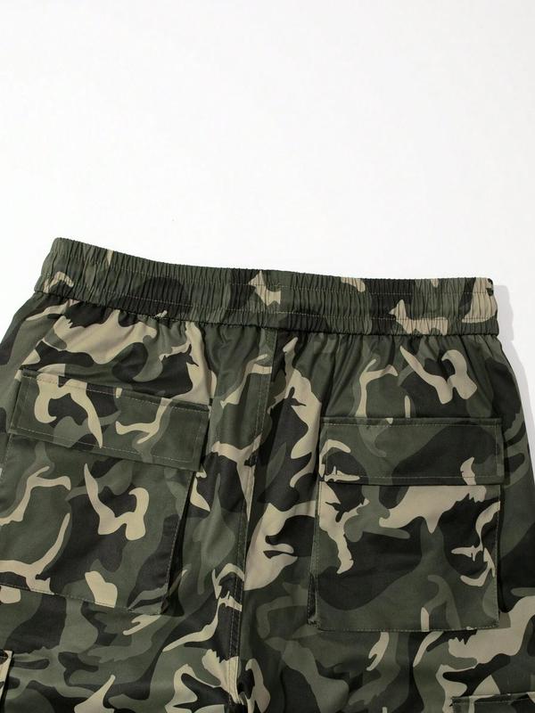 Men's Camo Print Pocket Drawstring Cargo Pants, Regular Fit Street Fashion Casual Elastic Waist Trousers for Daily Wear, 2000s Pants, Men's Bottoms for All Seasons