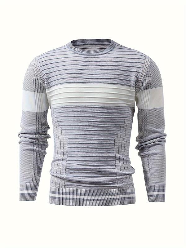 Men's Colorblock Round Neck Sweater Pullover, Regular Fit Casual Long Sleeve Crew Neck Jumper for Fall & Winter, Fashion Men's Knitwear for Daily Wear