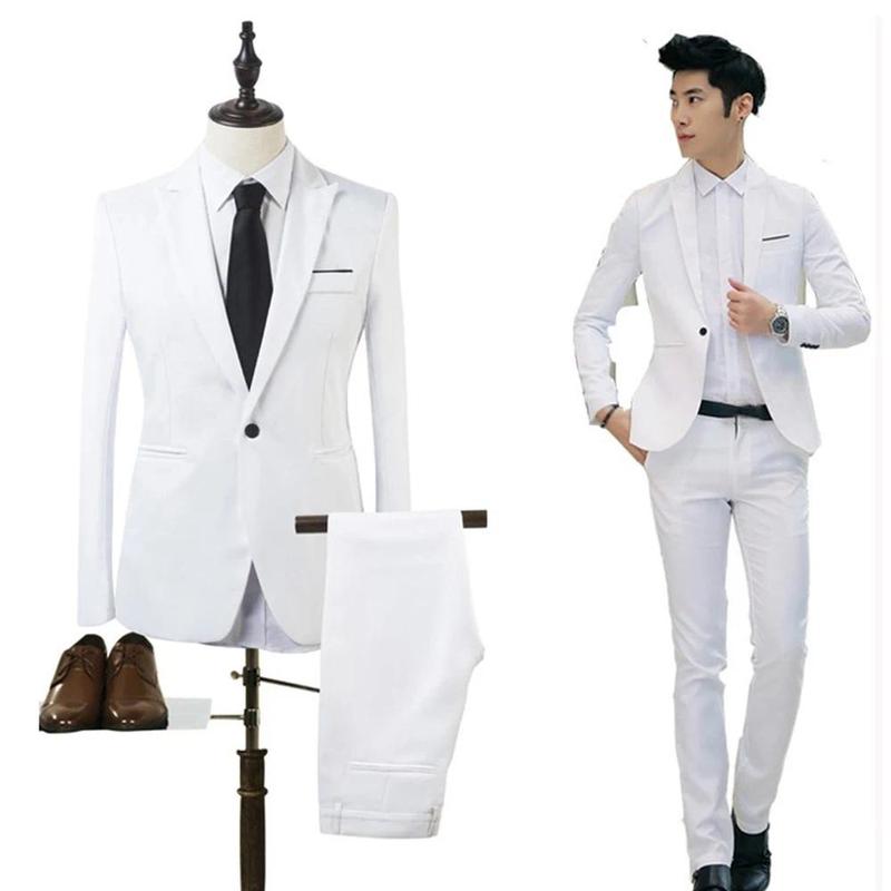 Blazer+Pants 2Pcs set Men's Formal Blazer Jackets Coat Pants Tuxedos Wedding Slim Business Dress Suit Clothing for Man