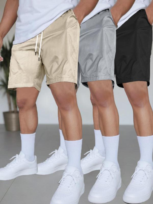 Men's Plain Drawstring Waist Shorts, Casual Pocket Track Shorts for Summer, Men's Street Wear Shorts, Fashion Men's Regular Fit Bottoms for Daily Streetwear Back To School, Shorts for Men