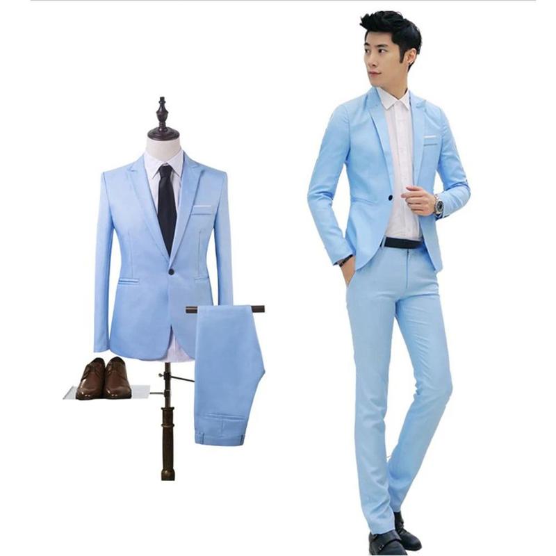 Blazer+Pants 2Pcs set Men's Formal Blazer Jackets Coat Pants Tuxedos Wedding Slim Business Dress Suit Clothing for Man