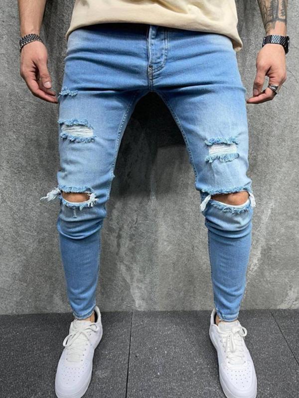 Men's Ripped Jeans, Casual Comfy Regular Fit Pocket Skinny Jeans for Daily Wear, Fashion Men's Bottoms for All Seasons birthday outfits