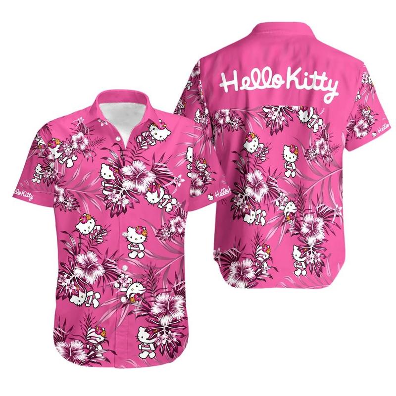 Hello Kitty Hawaiian Shirt For Men And Women , Menswear, Top, Underwear, Man, Shortsleeve, Tropical, Button Down, Unisex, Suits, Overall, Casual