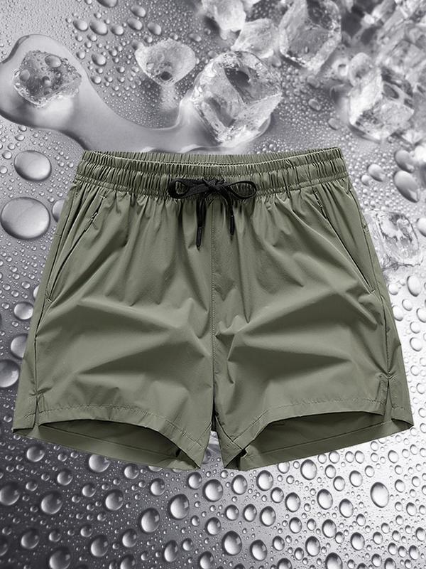 Men's Letter Print Zipper Pocket Split Hem Shorts, Regular Fit Casual Comfy Breathable Drawstring Waist Shorts for Daily Outdoor Wear, Men's Bottoms for All Seasons