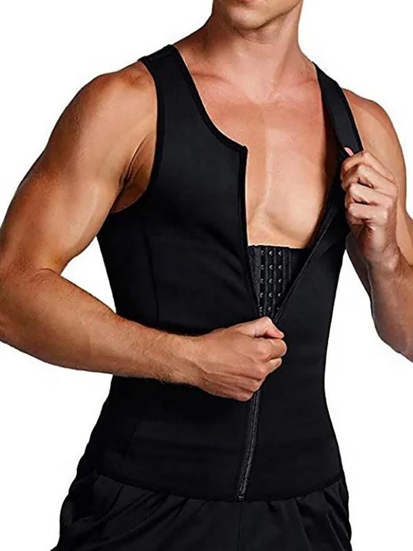 Men's Solid Zip Up Shapewear Vest, Breathable Comfortable Shaper for Daily Wear, Tummy Control Corset for Men