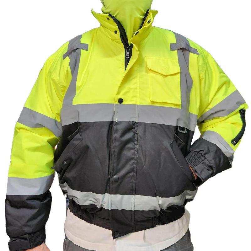 AMERICAN SIZE (TRUE TO SIZE) SKSAFETY High Visibility Reflective Jackets for Men, Waterproof Safety Jacket for Men with Pockets,YELLOW Work Construction Coats for Winter Cold Weather