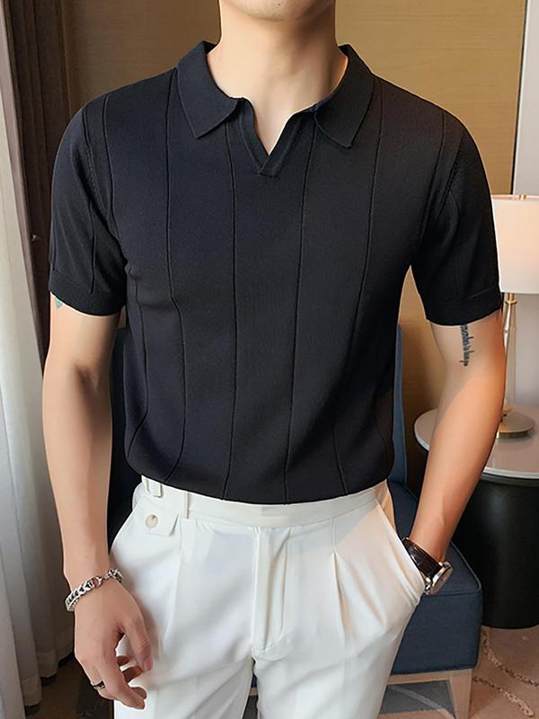 Men's Regular Fit Solid Short Sleeve Knit Top, Casual Collared Knitwear for Summer, Fashion Men's Knit Clothing for Daily Wear