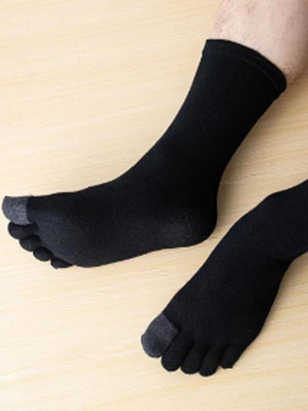 Men's 5 Pairs Colorblock Toe Socks, Casual Soft Comfy Breathable Crew Socks, Men's Socks for All Seasons Daily Wear