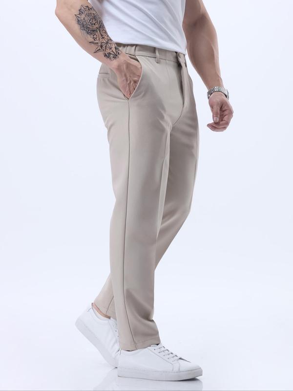 Men's Solid Pocket Button Fly Suit Pants, Regular Fit Casual Comfy Trousers for Work Office Business Daily Wear, Menswear for All Seasons