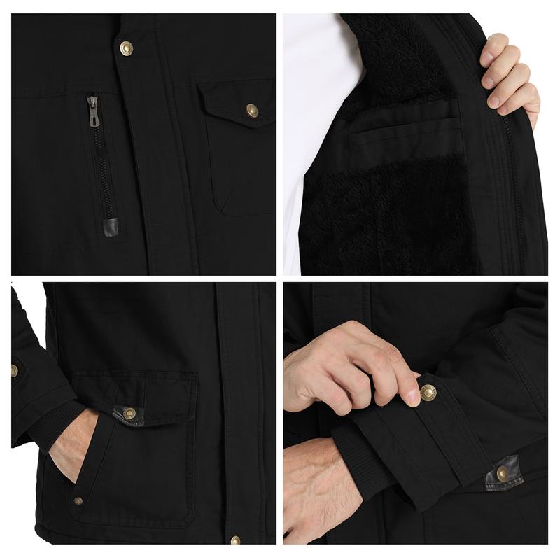 Black Friday sale-Men's Solid Pocket Zipper Detachable HoodDesign Jacket, Regular Fit Casual LongSleeve Hooded Outerwear for Fall & Winter,Men's Clothing, Winter Outfits 2024 Menswear Coats Loose Stylish Tops Plain