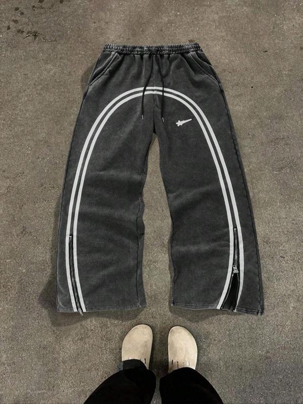 Men's Regular Fit Striped Print Drawstring Waist Sweatpants, Casual Pocket  Pants for Fall & Winter, Men's Trousers for Daily Wear