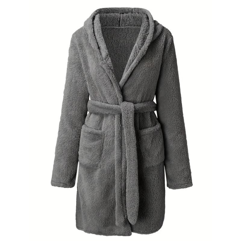 Men's Comfy Solid Fleece Robe Home Pajamas Wear With Pockets, One-piece Lace Up Kimono Night-robe Warm Sets After Bath